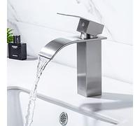 ONECE Waterfall Basin Faucet, Brushed Waterfall Mixer Tap, Bathroom Tap in Brass Single Hole on The Beach, Ceramic Cartridge, Elegant Design Bathroom Taps