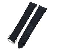 ONECMN 19mm 20mm 21mm Canvas Leather Bottom Watchband for Omega Seamaster 300 Speedmaster AT150 Planet Ocean Nylon Watch Strap(Black White,21mm)