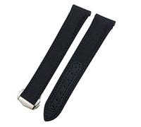ONECMN 19mm 20mm 21mm Canvas Leather Bottom Watchband for Omega Seamaster 300 Speedmaster AT150 Planet Ocean Nylon Watch Strap(Black White 1-01,22mm)