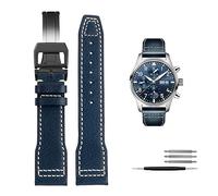 ONECMN 20mm 21mm Italy Genuine Leather Watchband For IWC Big PILOT Spitfire Watch Cowhide Black brown blue Man Wristband(Black black buckle,20mm)