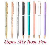 ONECMN 50 Pcs Metal Ballpoint Pen Rose Gold Pen Custom Logo Stationery Business Gift Lettering Engraved Name School&office Supplies(50pcs MixRose Pen,Black)