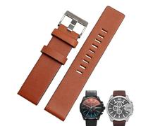 ONECMN Cow Leather Strap For DIESEL Watchband DZ7312 | DZ4323 | DZ7257 With Stainless Steel Pin Buckle Strap 24 26 27 28 30mm Flat Band(Brown silver,26mm)