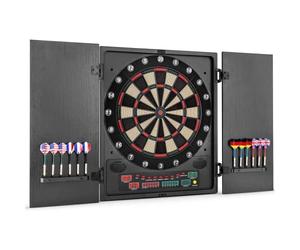 OneConcept Dartmaster 180 - Electronic Dartboard, Dart Board Set, Dart Board Light, Automatic Dartboard, LED, 12 Darts, Up to 8 Players, Virtual Rival, 2 Doors, 150 Game Modes, Plastic Tip, Black