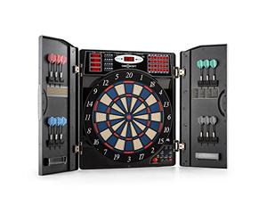 OneConcept Masterdater - Electronic Dartboard, Dart Board Set, 12 Darts and 24 Spare Tips, Dart Board Light, Black/Metal