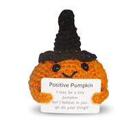 OneCut Handmade Crochet Pumpkin Halloween Decoration with Witch Hat, Orange and Black