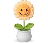 OneCut Handmade Crochet Sunflower Plush Toy in White Ceramic Pot, Decorative Knitted Flower with Smiley Face, Handmade Knitted Flower for Car Dashboard Decor - Office Desk Home Decor - Funny Gifts