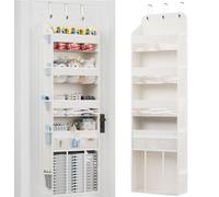 OneDream 5-Tier Over the Door Organizer with Removable Storage Caddy, Baby Clothes Organizer for Nursery, Hanging Behind Door Storage with Clear Pockets and Side Mesh Compartments, Beige