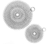 ONEEKK Cast Iron Skillet Cleaner Chainmail,2 Pack Premium Stainless Steel Chain Maille Scrubber for Cast Iron Pans,Stainless Steel,Glassware(7IN &5IN Round)