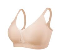 ONEFENG Mastectomy Bra with Pockets - Post Surgery Pocket Prosthesis Bra for Breast Forms Wireless Everyday Bras, Beige, 42EF/44BCDE