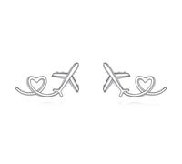 ONEFINITY Airplane Earrings 925 Sterling Silver Heart Airplane Stud Earrings Aircraft Jewelry Gifts For Women Men
