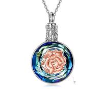 ONEFINITY Ashes Necklace Urn Necklace for Ashes Sterling Silver Rose Flower Ashes Keepsake Cremation Jewellery Gift (Blue)