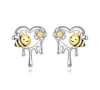 ONEFINITY Bee Earrings for Women 925 Sterling Silver Honey with Bee Heart Stud Earrings Flower Earrings Jewellery Gifts