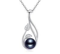ONEFINITY Black Pearl Necklace 925 Sterling Silver Leaf Black Pearl Pendant Necklace Infinity Pearls Jewellery for Women