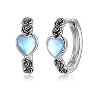 ONEFINITY Black Rose Moonstone Hoop Earrings Vintage Sterling Silver Jewelry Gift for Women Girls