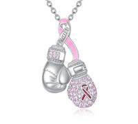 ONEFINITY Breast Cancer Awareness Neckalce 925 Sterling Silver Boxing Gloves Pendant Necklace Breast Cancer Survivor Jewellery Gifts for Woman