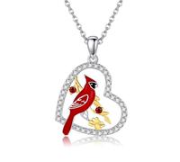 ONEFINITY Cardinal Necklace Sterling Silver Red Cardinal Heart Pendant Necklace Cute Bird Jewelry Gifts For Women Girls