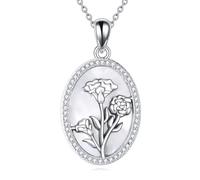 ONEFINITY Carnation Necklace 925 Sterling Silver January Birth Flower Necklace Carnation Jewellery Gift For Women