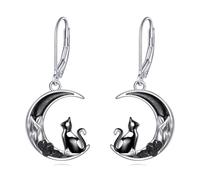 ONEFINITY Cat Earrings 925 Sterling Silver Crescent Moon Dangle Earrings Gothic Jewellery Gifts for Women Cat Lovers