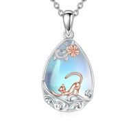 ONEFINITY Cat Necklace Sterling Silver Moonstone Pendant Necklace Cat Animal Jewellery Gifts for Women Mum