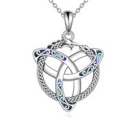 ONEFINITY Celtic Dragon Necklace 925 Sterling Silver Ablone Shell Celtic Knot Dragon Pendant Necklace Trinity knot Jewellery Present for Women Mom