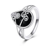 ONEFINITY Celtic Filigree Sunflower Rings 925 Sterling Silver Black Onyx Sunflower Ring Black Onyx Jewelry Gifts For Women Men