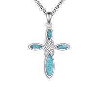 ONEFINITY Celtic Knot Cross Necklace Sterling Silver Turquoise Celtic Cross Pendant Necklace Religious Infinity Celtics Irish Jewellery for Women