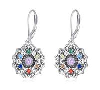 ONEFINITY Chakra Earrings For Women 925 Sterling Silver Lotus Earrings Dangle 7 Chakra Yoga Jewellery