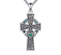 ONEFINITY Claddagh Cross Necklace with Turquoise 925 Sterling Silver Celtic Cross Pendant Irish Jewellery Gifts for Men Women