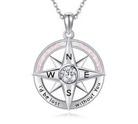 ONEFINITY Compass Necklace 925 Sterling Silver Opal Compass Pendant Necklace Jewellery Present for Women Mom