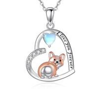 ONEFINITY Corgi Necklace 925 Sterling Silver Cute Corgi Necklace with Moonstone Dog Jewellery Gifts for Women Corgi Lover