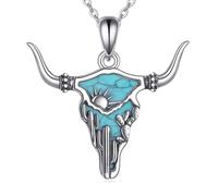 ONEFINITY Cow Skull Head Necklace 925 Sterling Silver Turquoise Cow Skull Pendant Western Jewelry Gifts For Women