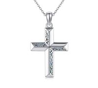 ONEFINITY Cross Necklace 925 Sterling Silver Filigree Cross Pendant Necklace Beveled Edge Cross Religious Jewellery Gifts for Women
