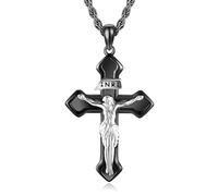ONEFINITY Crucifix Necklace with Jesus 925 Sterling Silver Black Cross Pendant Chain Jesus Necklace Jewelry for Man