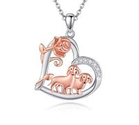 ONEFINITY Dachshund Necklace 925 Sterling Silver Heart Rose Flower Dachshund Pendant Chain Dog Jewelry For Women Wife Girlfriend