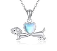 ONEFINITY Dackel Halskette 925er Sterlingsilber Dackel Herz Mondstein Anhänger Halskette Süßer Hundeschmuck Für Frauen