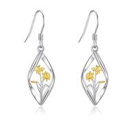 ONEFINITY Daffodil Earrings 925 Sterling Silver Daffodil Drop Dangle Earrings Flower Jewellery Gift For Women