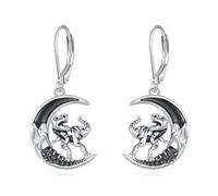 ONEFINITY Dinosaur Earrings 925 Sterling Silver Crescent Moon Dinosaur Dangle Earrings Gothic Halloween Jewellery Gifts for Women