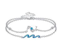 ONEFINITY Dolphin Bracelet For Women 925 Sterling Silver Dolphin Blue Opal Wave Adjustable Ankle Bracelet Ocean Beach Jewellery Gift