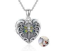 ONEFINITY Dragonfly Locket Necklace 925 Sterling Silver Heart Pendant That Holds Pictures Necklace Dragonfly Jewellery for Women Men Girls