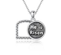 ONEFINITY Empty Tomb Necklace S925 Sterling Silver He is Risen Pendant Necklace Religious Christian Jewellery for Women Men