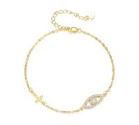 ONEFINITY Evil Eye Bracelet S925 Sterling Silver Blue Evil Eyes Cross Bracelet Good Lucky Jewellery Gifts for Women