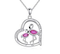 ONEFINITY Flamingo Necklace 925 Sterling Silver Pink Flamingo Heart Pendant Necklace Animal Mother's Day Jewellery Gifts for Women Mom