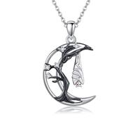 ONEFINITY Fledermaus Halskette S925 Sterlingsilber Fledermaus Mond Anhänger Halskette Gothic Fledermaus Halloween Schmuck für Frauen