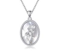 ONEFINITY Flower Necklace 925 Sterling Silver Birth Flower Necklace Flower Jewellery Gift For Women (August-Poppy)