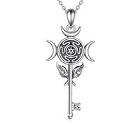 ONEFINITY Hecate Necklace Sterling Silver Triple Moon Goddess Pendant Necklace Pentagram Hekate Key Jewellery Gifts for Women Mum