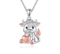 ONEFINITY Highland Cow Geschenke 925 Sterling Silber Highland Cow Kette Cowgirl Kuh Anhänger Halskette Tier Schmuck Geschenke Für Frauen Mädchen