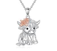 ONEFINITY Highland Cow Necklace 925 Sterling Silver Daisy Highland Cow Pendant Necklace Cute Animal Jewellery Gift for Women