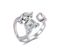 ONEFINITY Highland Cow Open Ring 925 Sterling Silver Cute Animal Adjustable Rings Cow Jewelry for Women