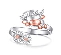 ONEFINITY Highland Cow Ring for Women 925 Sterling Silver Adjustable Rings Cute Cow Jewellery Gifts