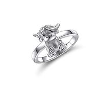 ONEFINITY Highland Cow Rings Sterling Silver Animal Cow Rings Jewelry for Women Girls Daughter 6 Inch